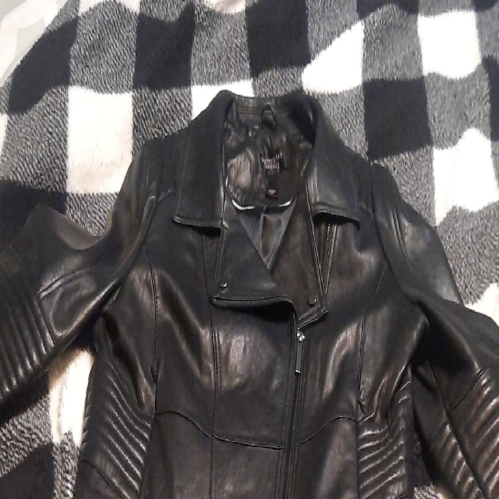Victorias Secret Genuine Leather Black Moto Style Jacket With Peplum Waist SZ L